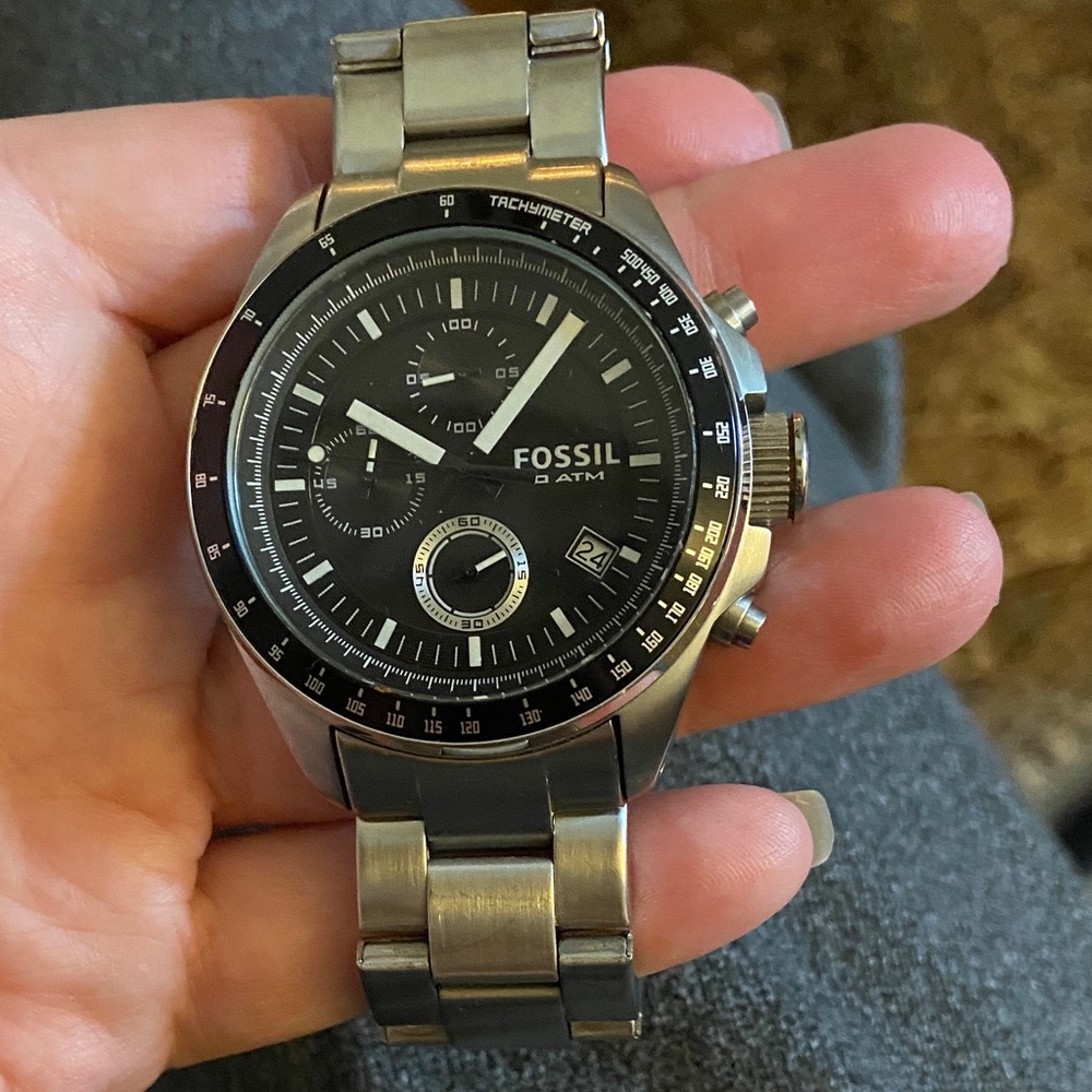 Fossil Silver and Black Chronograph Men's Watch